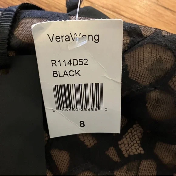 NWT Vera Wang Collection Black Cocktail Coastal Sleeves Dress Size 8 - Picture 7 of 9